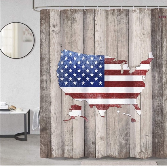 HNB Vintage Wood American Map Star Flag Shower Curtain Waterproof. - Picture 6 of 7